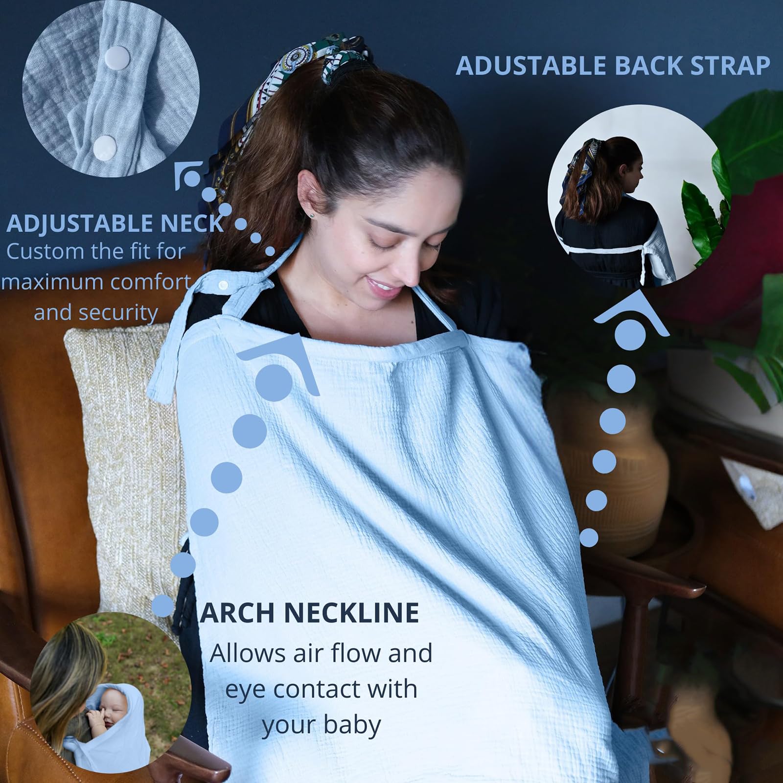2 Pcs Feeding Covers for Nursing, Nursing Cover for feeding, 25.6*37.4 in Feeding Cover Discreet Nursing Cover, Include towel and Pouch for Public Feeding and On-the-Go Convenience,Gift for New Moms(Blue) - Image 4 thumbnail
