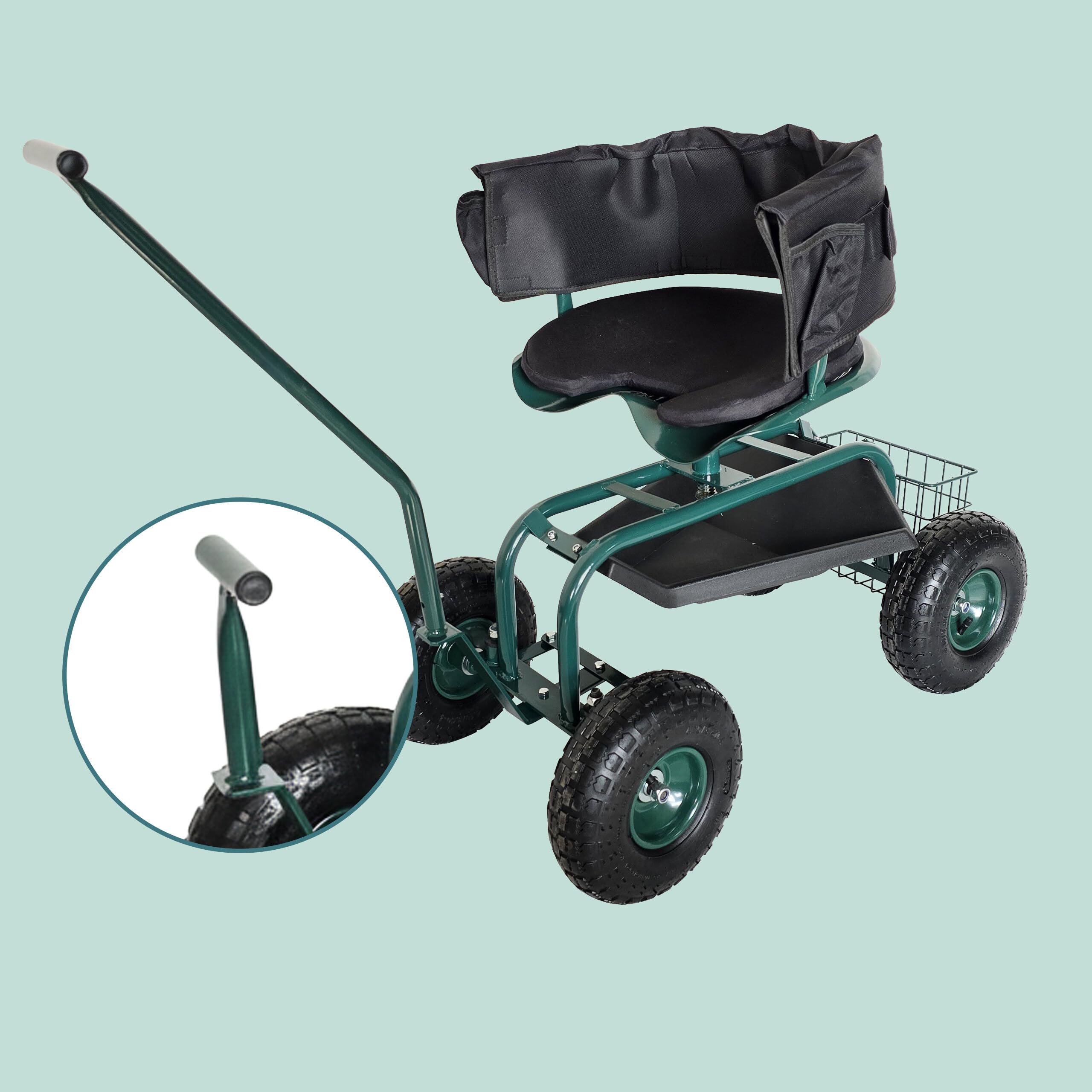 Relaxdays Sedile da Giardino Mobile, Regolabile, Portata 150 kg, vano portaoggetti, Cuscino