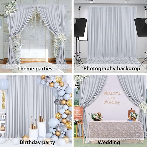 Miniatura 4 de Cortina de fondo plateada de 10 x 10 pies para fiesta, cortinas de fondo para sesión de fotos, cumpleaños, boda, día de San Valentín, Mardi Gras,