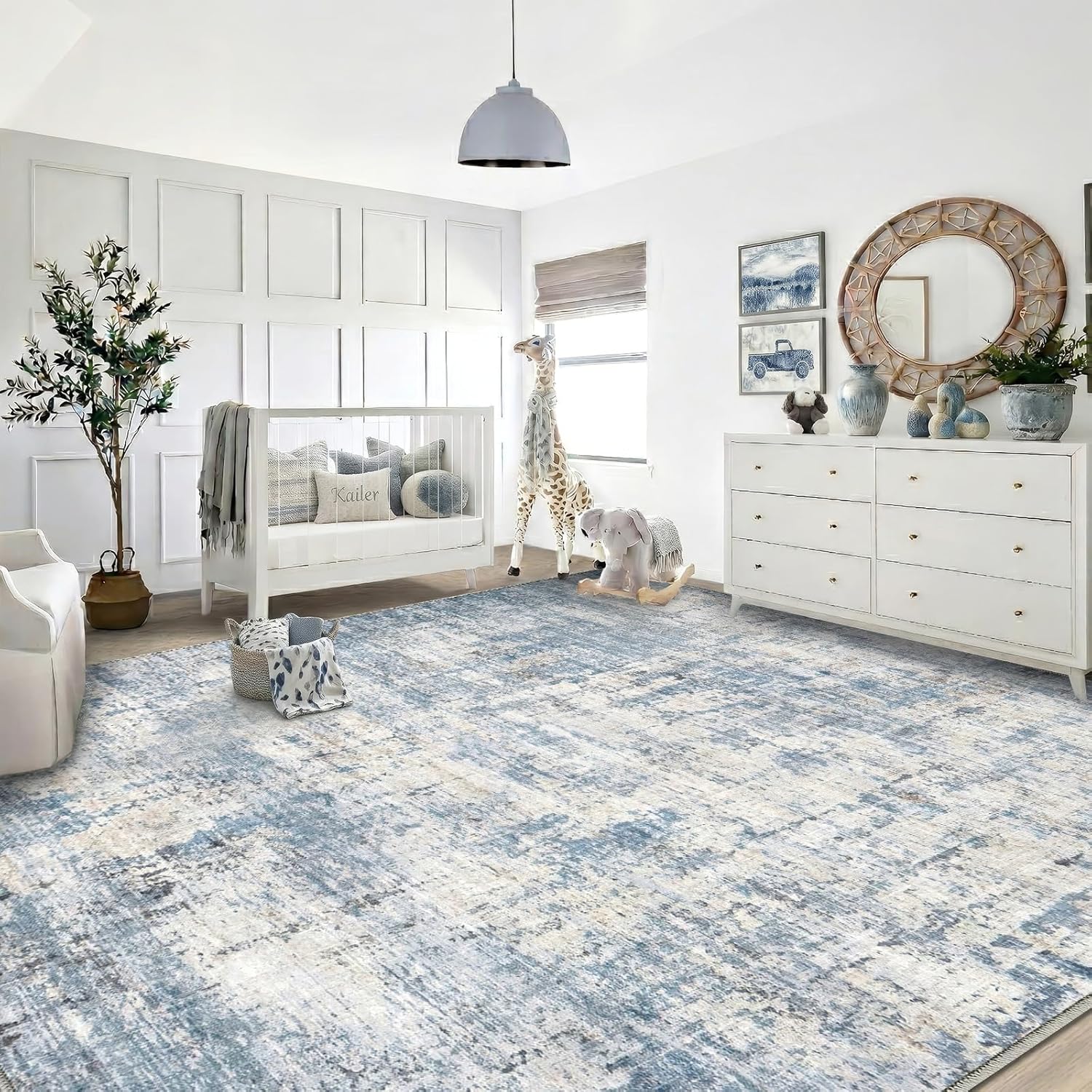 Area Rugs 10x12 Living Room Rug Washable No Slip Low Pile Soft Thickness Large Carpets Indoor Floor Covering for Bedroom Dining Modern Abstract Home Office Decor Blue 01-blue 10' x 12' (Rectangular)