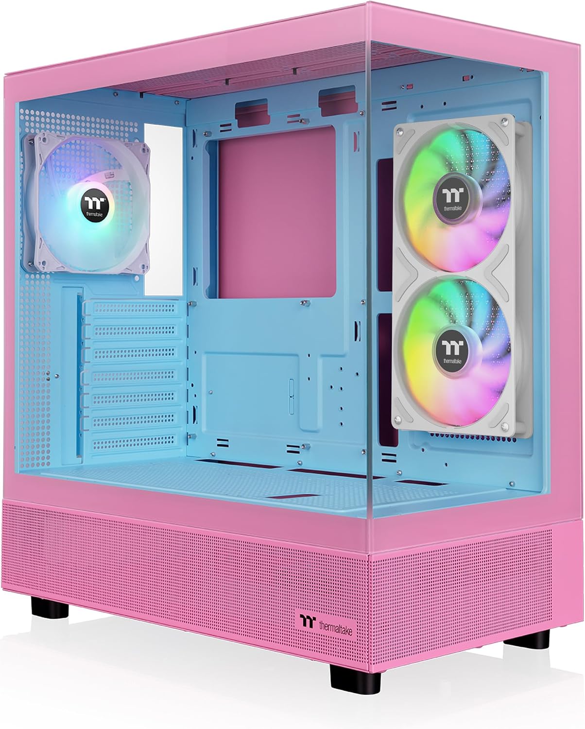 Thermaltake View 270 Plus SR TG ARGB; Mid Tower Chassis; 1xSF240 ARGB PWM Reverse Fan 1xSF120 ARGB PWM Fan; 360mm Radiator Support; 420mm GPU Clearance; Bubble Pink; CA-1Y7-00MAWN-06