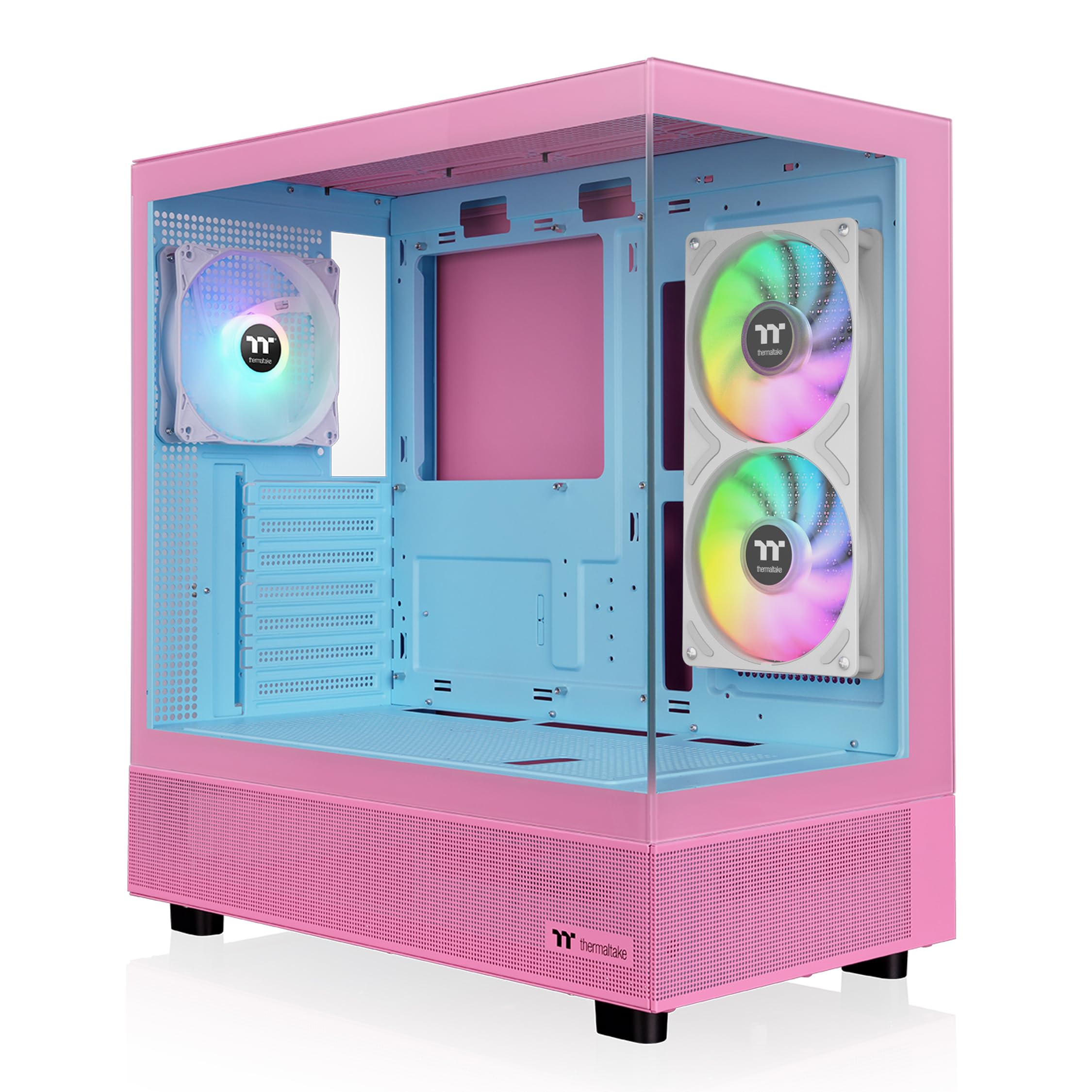 Thermaltake View 270 Plus SR TG ARGB; Mid Tower Chassis; 1xSF240 ARGB PWM Reverse Fan 1xSF120 ARGB PWM Fan; 360mm Radiator Support; 420mm GPU Clearance; Bubble Pink; CA-1Y7-00MAWN-06