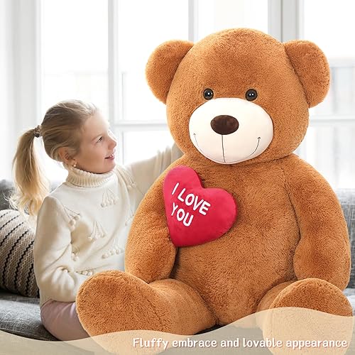 Miniatura 152 de Tezituor Oso de peluche gigante de 4.3 pies, animales de peluche grandes de 52 pulgadas con vientre blanco, regalo de San Valentín para novias