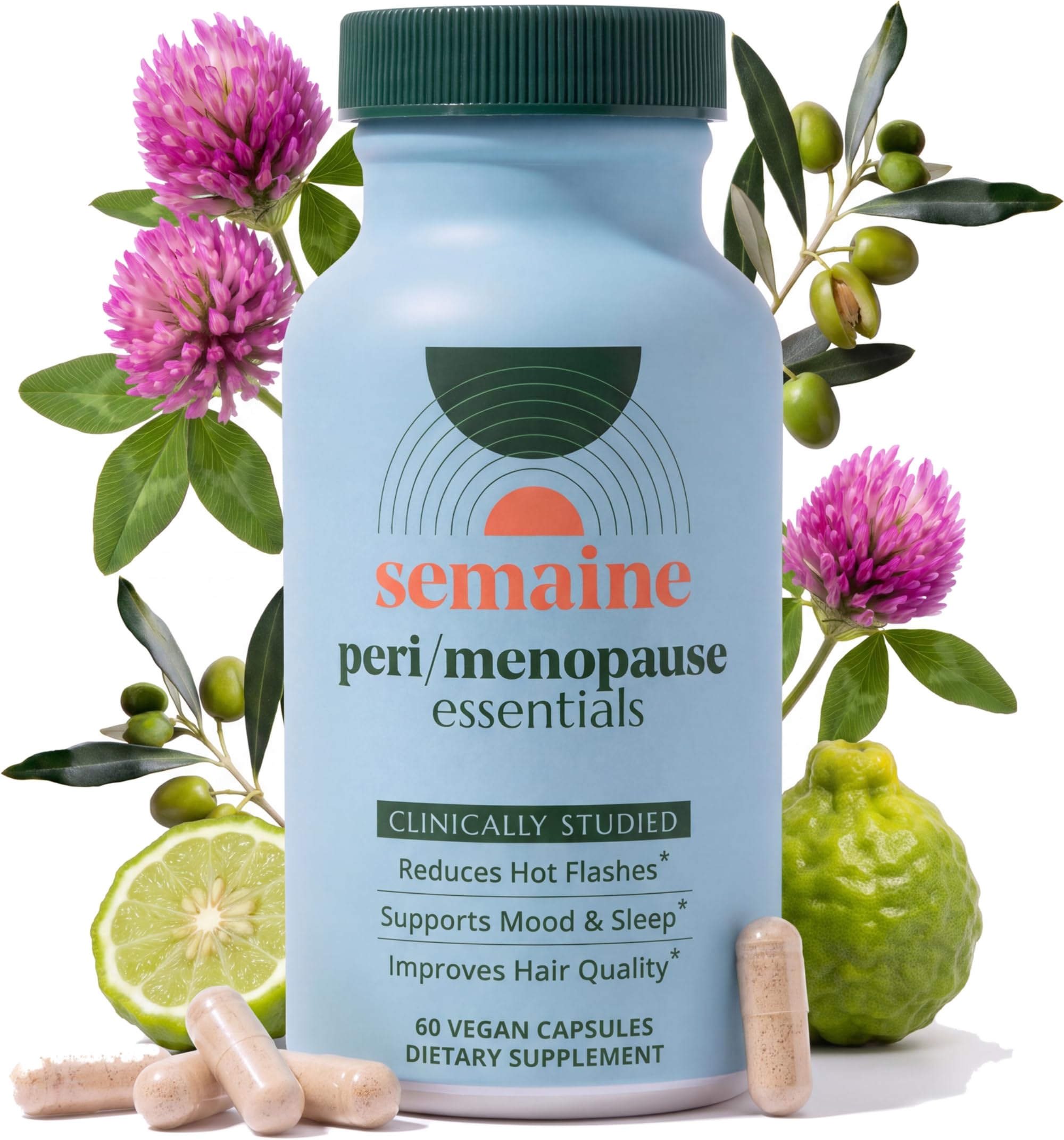 Semaine Peri/Meno Essentials - Menopause Supplements for Women, Perimenopause Supplements Women 40+ - Hot Flashes Menopause Relief*, Night Sweats, Mood, Sleep - 60 Vegan Capsules