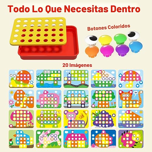 Vista 3 de Botón de color de arte coincidencia de mosaico AMOSTING, pegboard aprendizaje temprano juguetes educativos para niños y niñas