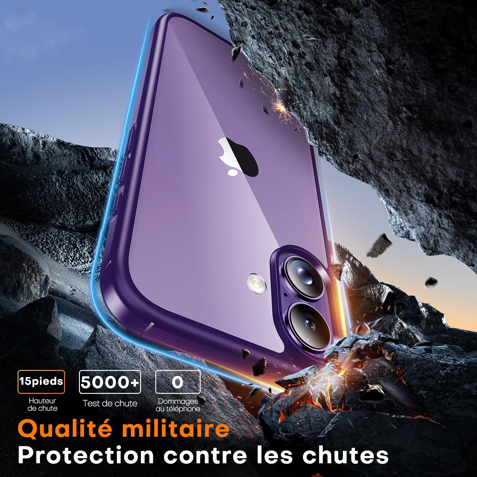 TAURI Coque pour iPhone 17 avec Protection D'écran en Verre Trempé, Protection Militaire, Coque Bumper Transparente Antichoc - Violet