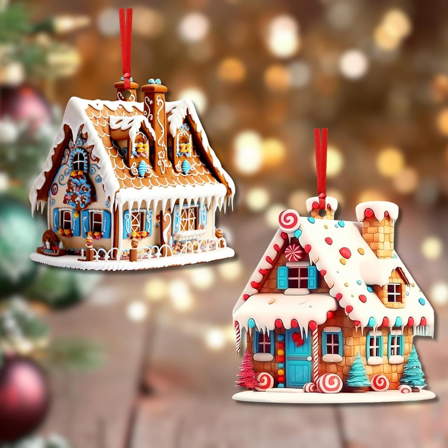 2 Pieces Gingerbread House Ornaments Christmas Tree Hanging Ornament Gingerbread Hanging Ornaments Decorations for Xmas Holiday Set A - Image 7