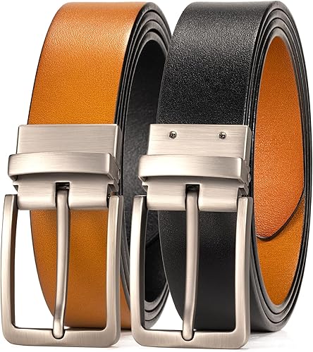 WOLFANT Cinturón de cuero reversible dos en uno, cinturón casual 100% italiano de grano completo de cuero sólido