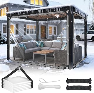 Clear Tarp with Grommets 12x12ft Clear Tarps Heavy Duty Waterproof 14 Mil Thickened PVC Tear-Resistant Reinforced Edges Clear Plastic Vinyl Tarp for Patio Chicken Coop Cover Greenhouse Plant Enclosure