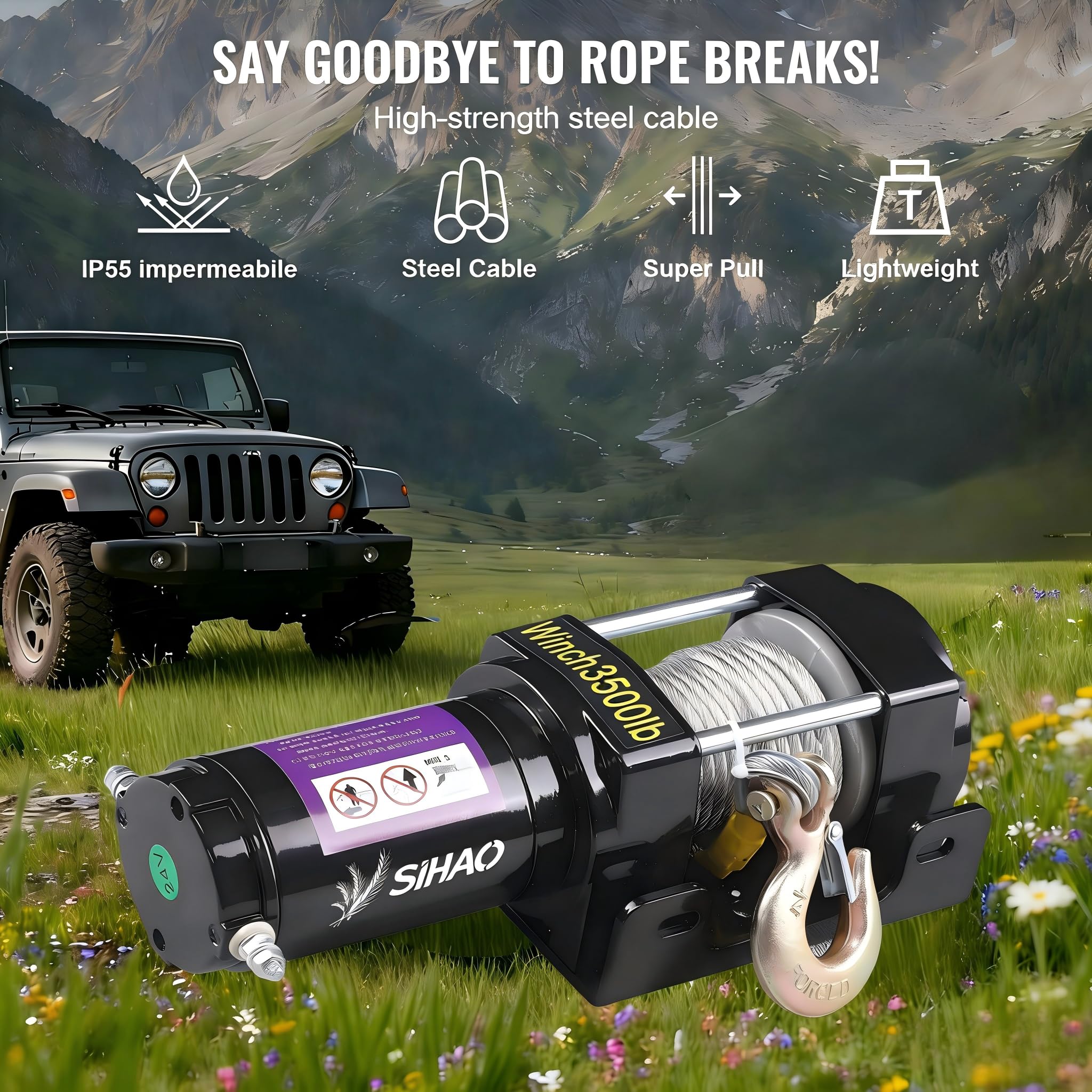 Elektrische Seilwinde 12V, 3500 lbs/1590 kg Motorwinde mit 10 m Stahlseil, Elektrische Winde für Quad Jeep SUV Anhänger Boot, inkl. Funkfernbedienung und Zubehör