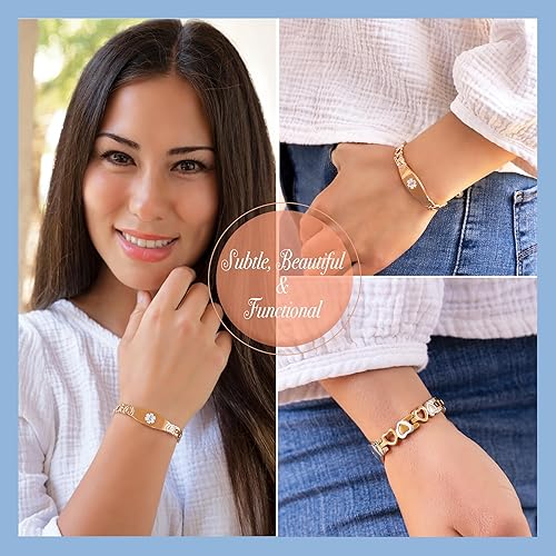 Miniatura 6 de Divoti Pulseras de alerta médica con eslabones de corazón de 2 tonos para mujer con extensor