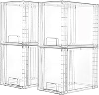 Vtopmart 4-Pack Clear Stackable Storage Drawers 9.7" High - Dustproof Plastic Organizers for Skincare, Bathroom, Kitchen, Pantry & Vanity