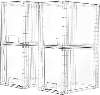 Vtopmart 4-Pack Clear Stackable Storage Drawers 9.7" High - Dustproof Plastic Organizers for Skincare, Bathroom, Kitchen, Pantry & Vanity