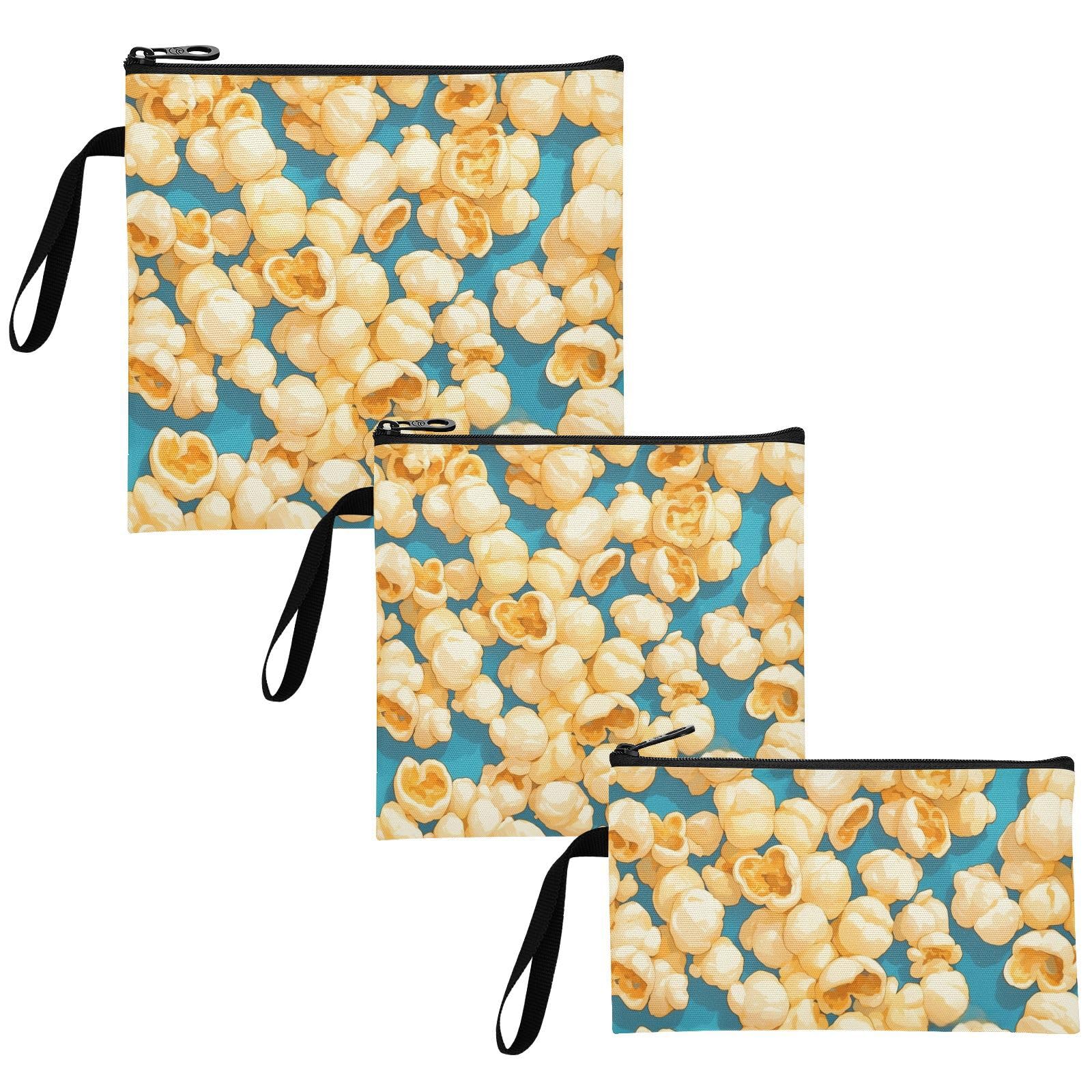 Snack Popcorn Yummy Yellow 3 Pcs Reusable Sandwich Bags Portable Emergency Snacks Makeup Bag for Camp Friends and Gear