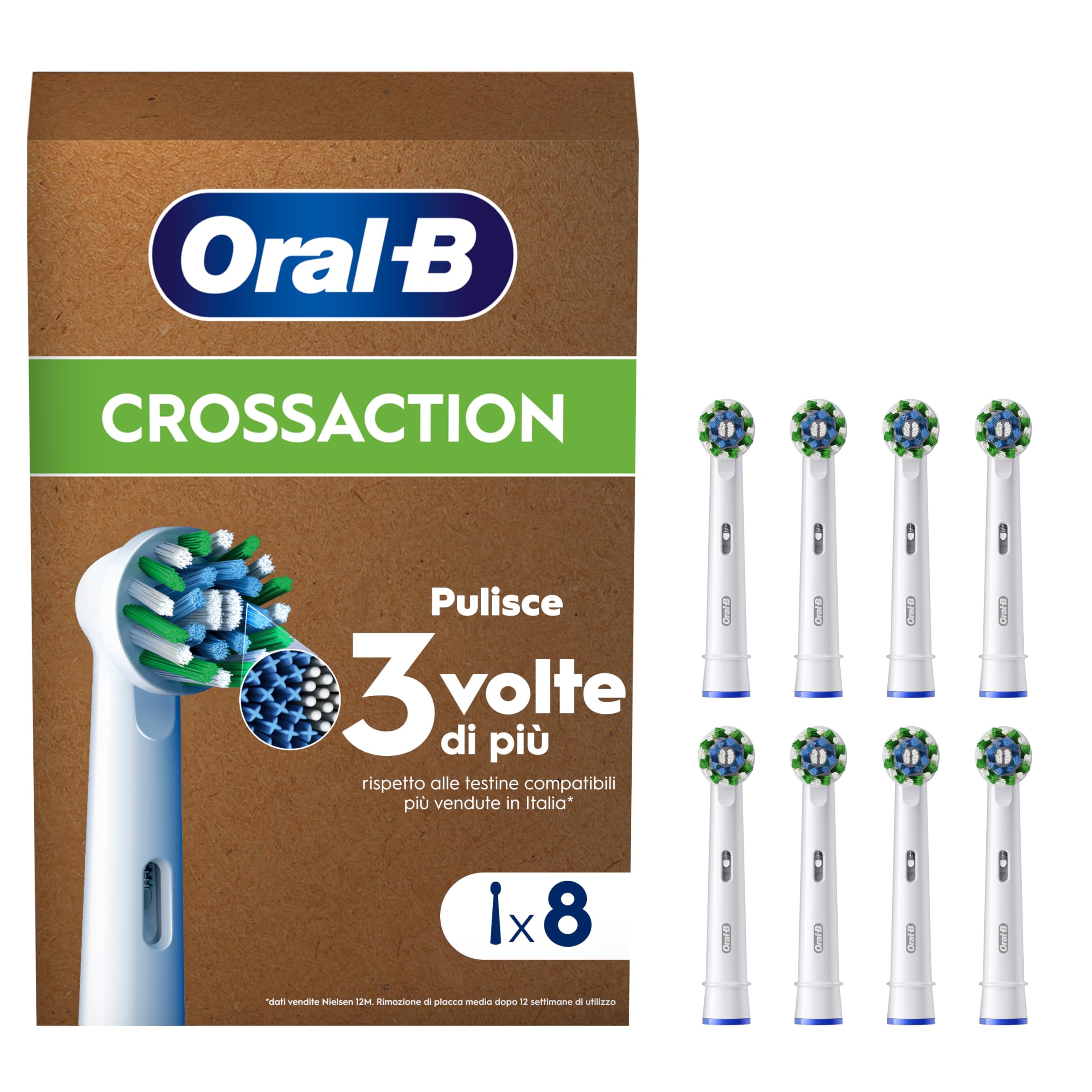 Oral-B Cross Action Electric Toothbrush Heads, Pack of 8 Replacement Heads, Angled Bristles that adapt to each tooth for deep cleaning