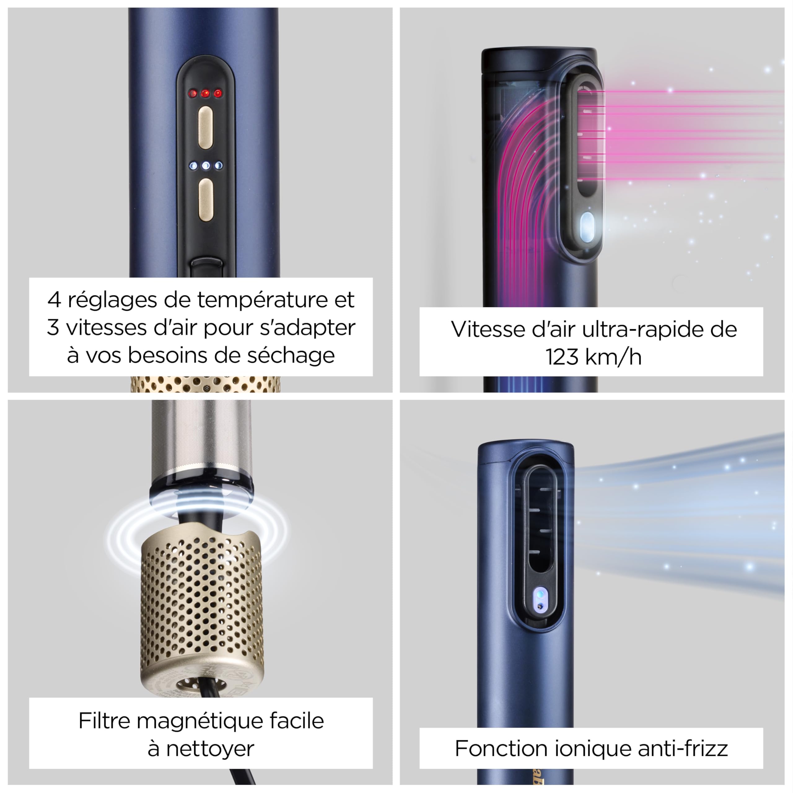 BaByliss Air Wand - Sèche-cheveux, Lisseur et Styler. Tout en Un. S'utilise sur cheveux secs ou mouillés. Anti Frisottis, Sans Dommage dû à la chaleur, 3 accessoires, AS6553E - Exclusivité Amazon