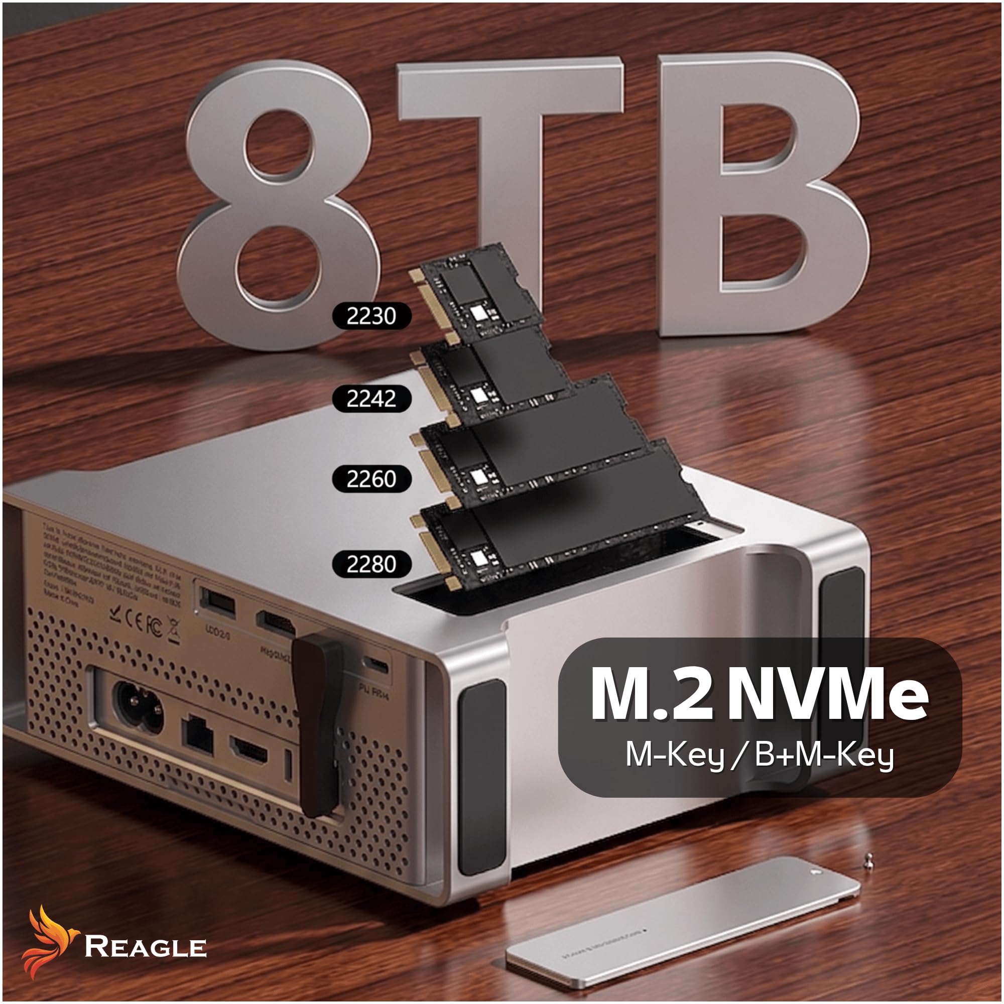 Reagle Dockingstation 3in1 für Mac mini M4/M4 Pro 2024, USB-C Hub und Aluminium-Ständer mit M.2 NVMe SSD-Gehäuse bis 8TB, HDMI 4K 60Hz, 2X USB-A 10 Gbit/s, SD/TF 4.0, PD 100W