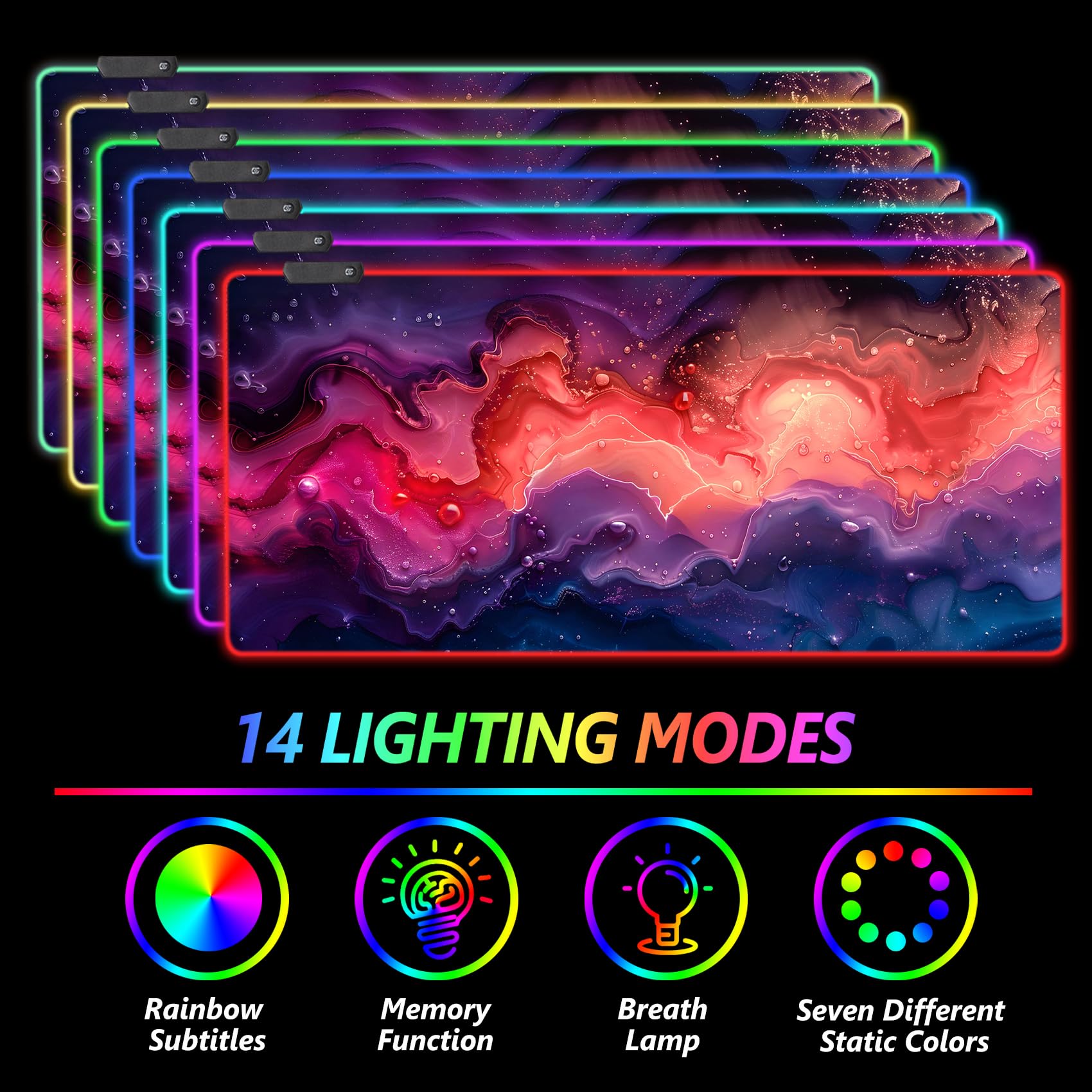 AIMSA Alfombrilla de mouse RGB extra grande para juegos con 14 modos de luz, alfombrilla de mouse LED extendida, base de goma antideslizante, alfombrilla de mouse para teclado de computadora, mármol