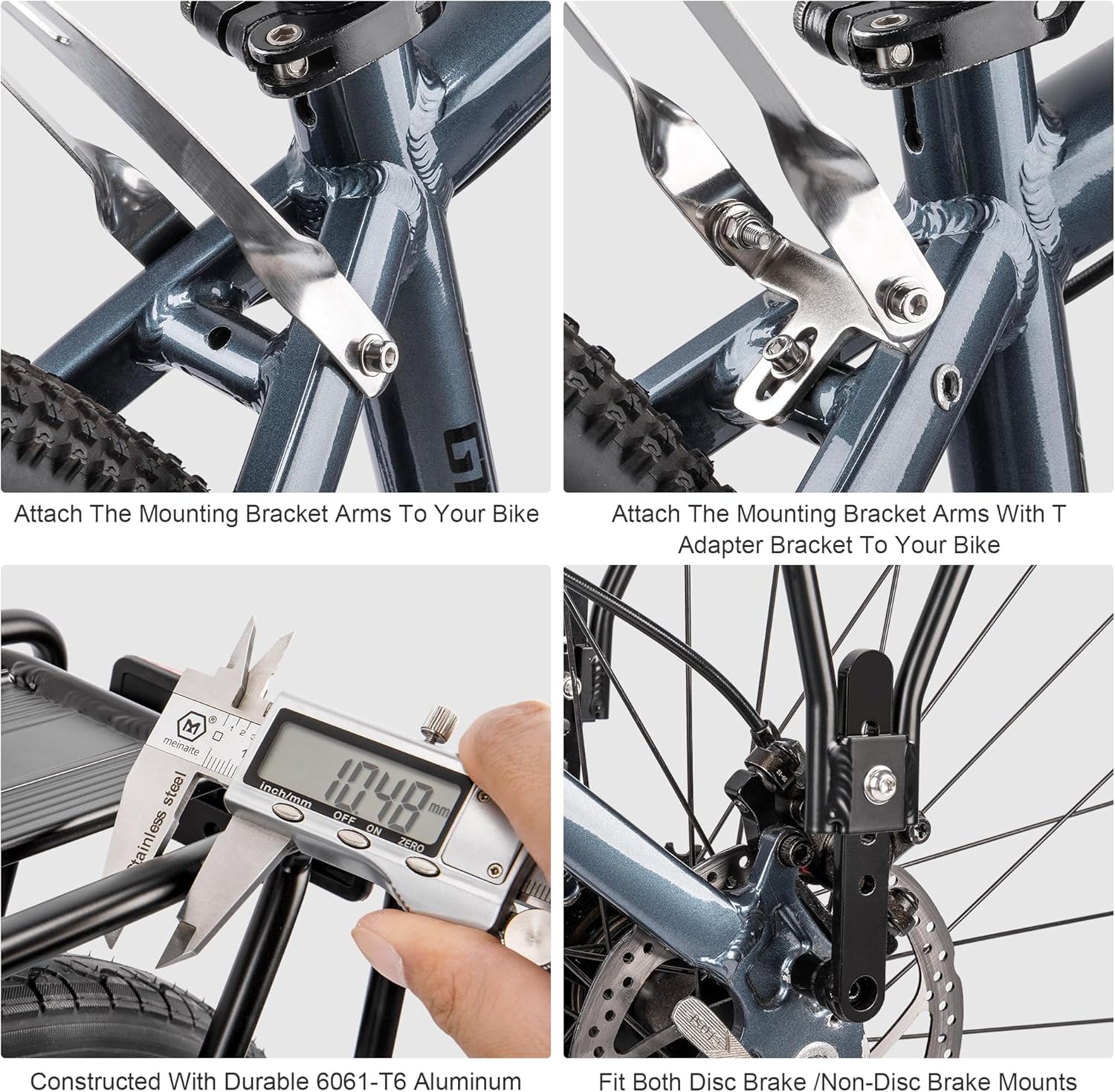 Portaequipajes universal para bicicleta con rieles laterales para alforjas, portaequipajes trasero ligero de aluminio para 26-29 pulgadas, carga de 27 kg