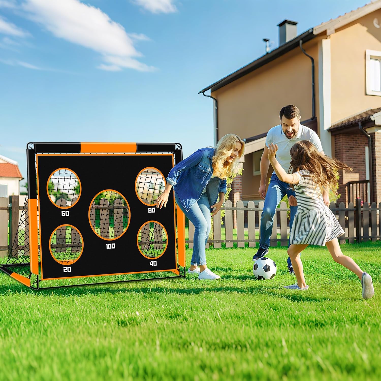 But de Football pour Enfants 2 en 1 avec Filet, 5 Cibles et Sac de Transport, Cage de Foot Exterieur 1.2M/1.5M
