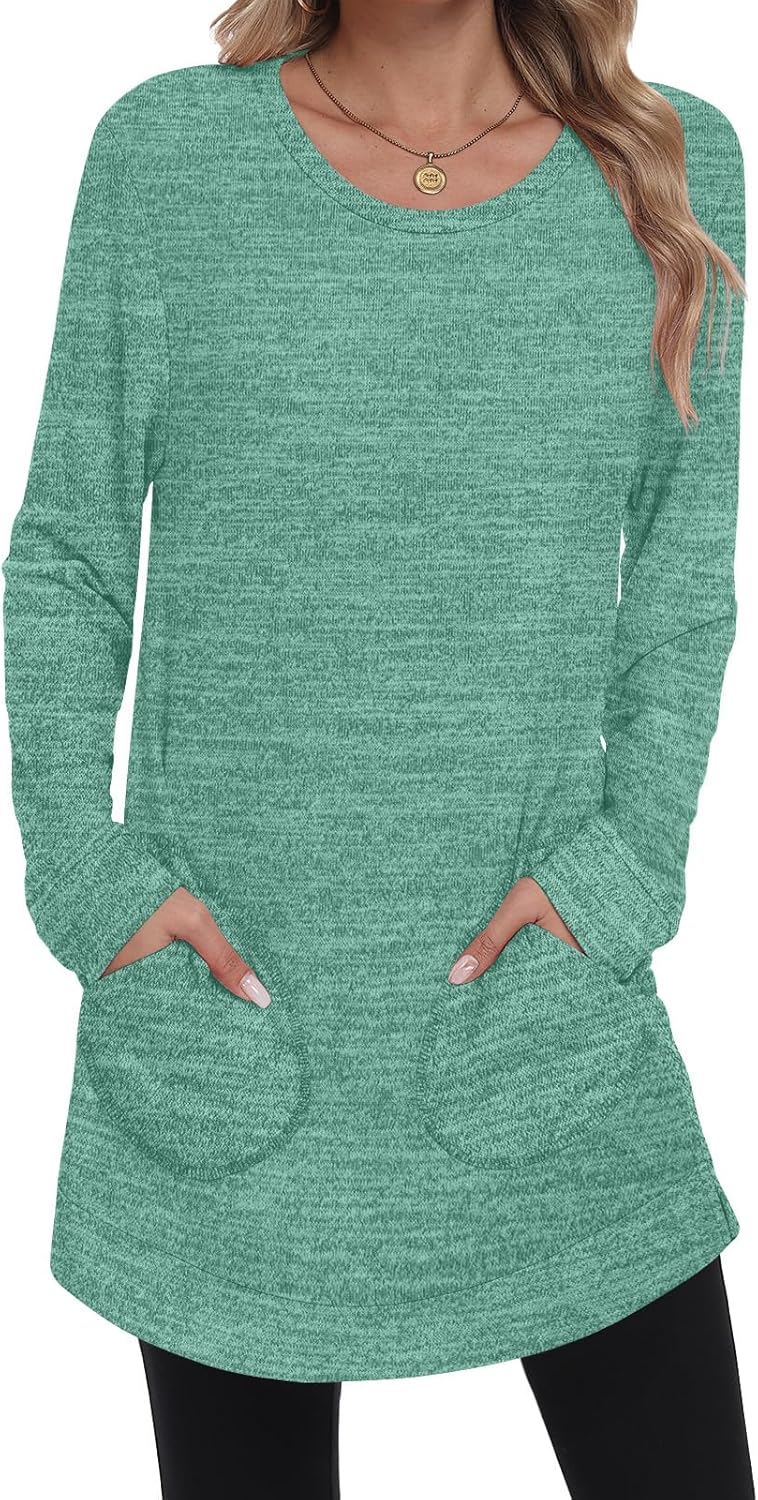 AYIFU Women's Oversized Tunic Tops with Pockets Casual Long Sleeve Sweatshirts Loose Fit Shirts for Leggings - Image 2