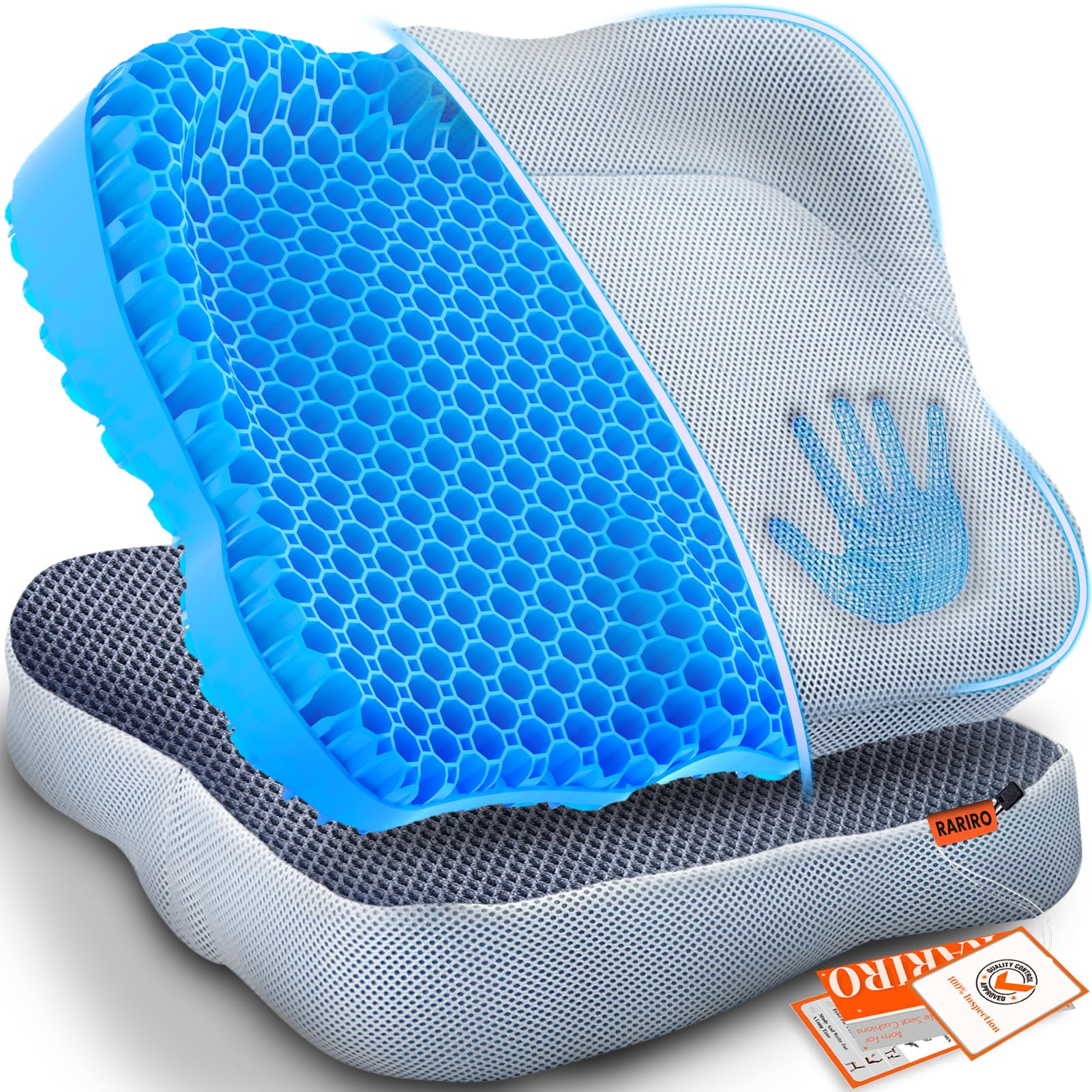 RARIRO Gel Seat Cushion Office Pressure For Long Sitting Egg Seat Cushion Wheelchair Breathable Honeycomb chair Support Office Car Soft Sitter chair Cushions Relief Double Thick Meditation