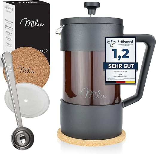Lompyeu French Press Kaffeekanne 600ml - Mit Edelstahl Filter - Für Kaffee & Tee - Spülmaschinengeeignet