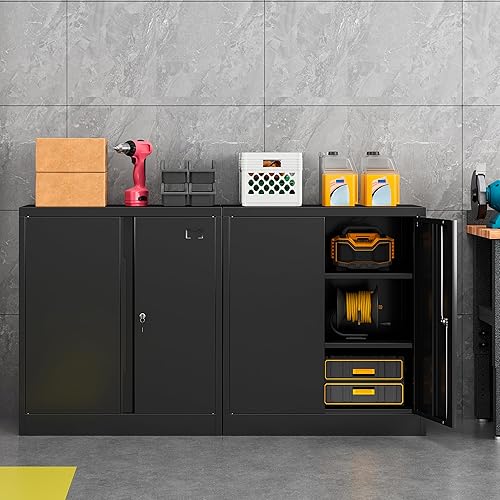 Miniatura 2 de Coolsun Armario de almacenamiento de metal con 2 puertas y 4 estantes ajustables, gabinete con cerradura de 71 pulgadas, armario de herramientas