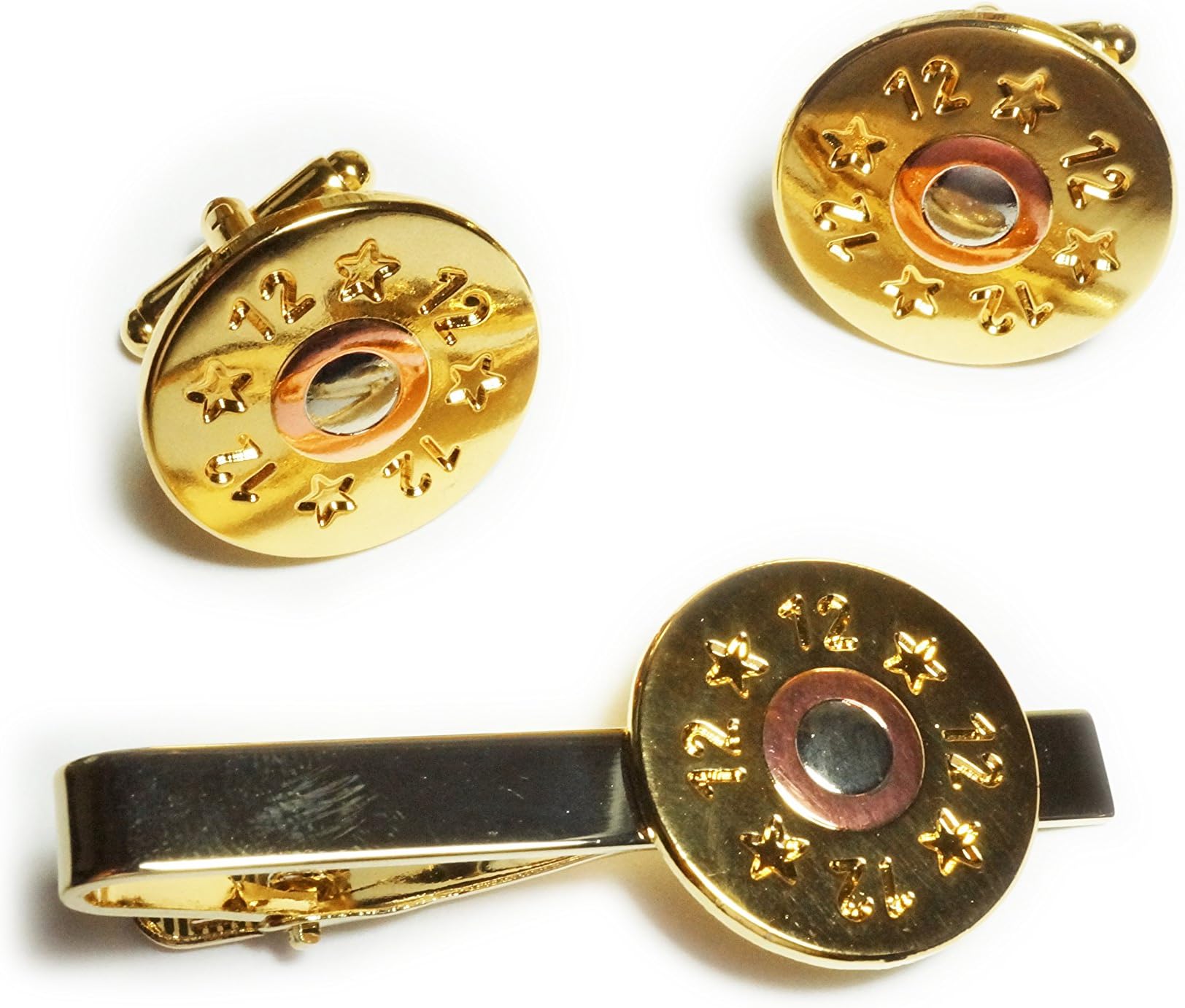 Hunting Collectibles Shotgun 12 GA Gauge Cartridge Shell Suit Wedding Tie Bar Clip Cufflinks Cuff Links Set