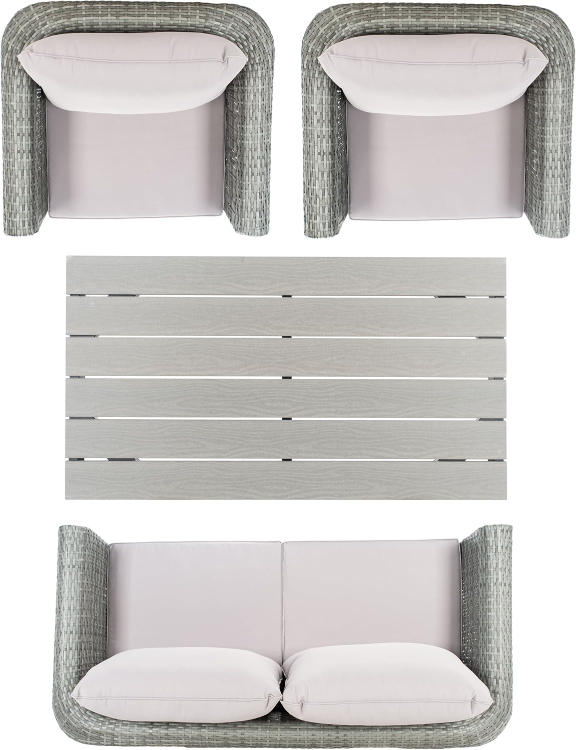 SAFAVIEH Outdoor Collection Tarien Grey/Grey Cushion Wicker 4-Piece Conversation Patio Set