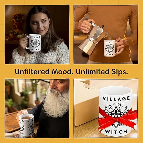 Miniatura 6 de LookHUMAN Village Witch - Taza de café espeluznante de Halloween y taza de café de bruja, tazas de café con impresión de doble cara como taza de