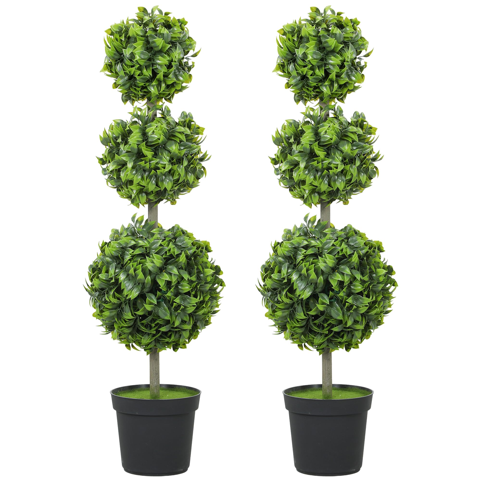 HOMCOM Künstlicher Buchsbaum Groß 100cm Kunstpflanze im Topf 2er Set | Künstliche Pflanzen im Topf, Kunstbaum, UV-Schutz, Wie Echt, für Wohnzimmer Büro Garten, Moderne Dekoration, Geschenk