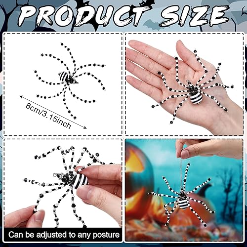 Miniatura 2 de 8 piezas de adornos de araña de Halloween en blanco y negro con cuentas, adornos colgantes para decoración de Halloween, regalo Negro,