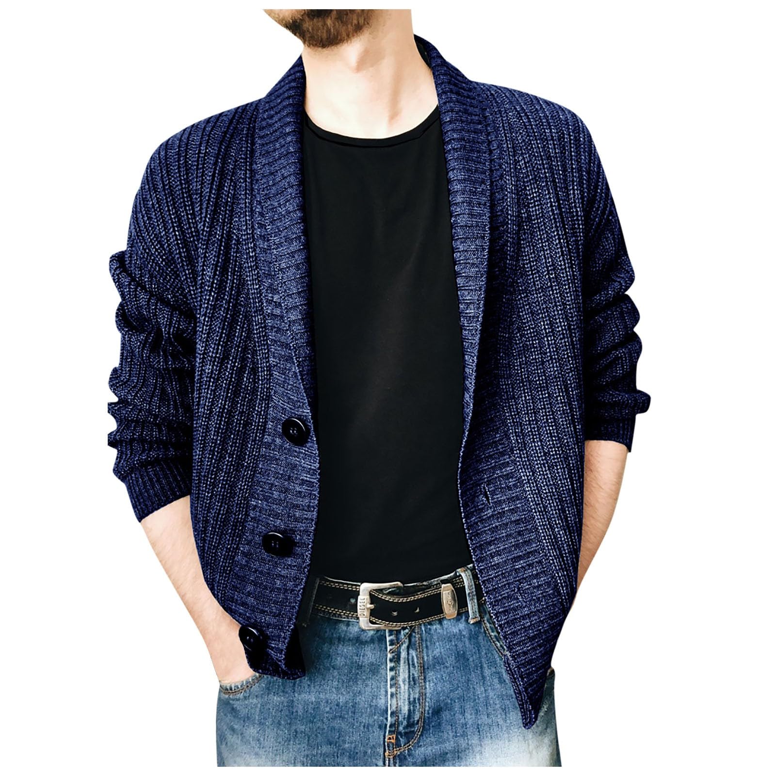 Cardigan De Lana Hombre, Chaqueta De Punto Hombre Cuello De Pico Otoño Invierno Cálido Chaqueta Suéter De Manga Larga De Moda Casual Jersey Clásico Sólido Color Chaqueta De Entretiempo De Punto