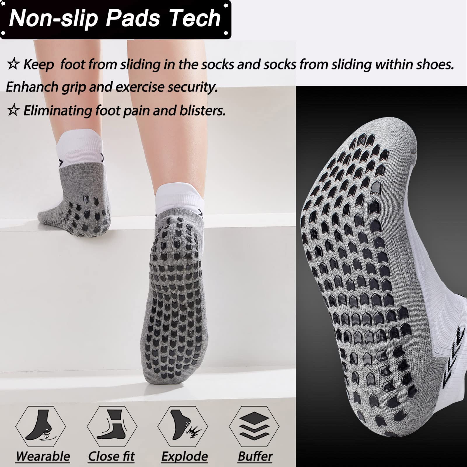 Calzino sportivo antiscivolo per uomo donna, calzino sportivo da calcio antiscivolo con impugnatura, Calza pantofola antiscivolo