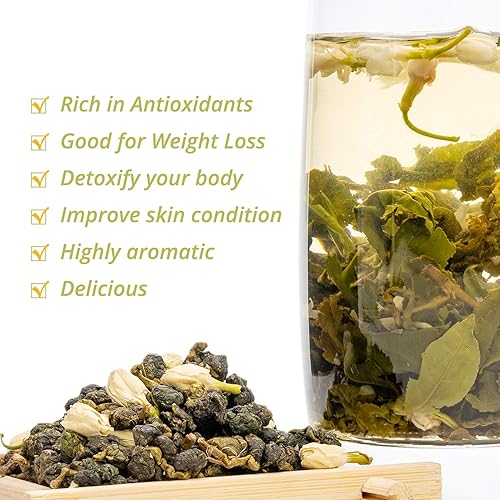 Miniatura 3 de Oriarm Té Oolong de jazmín Hoja suelta  Hojas de té verde Oolong de Taiwán con flores de jazmín  3.53 oz (3.53 onzas)