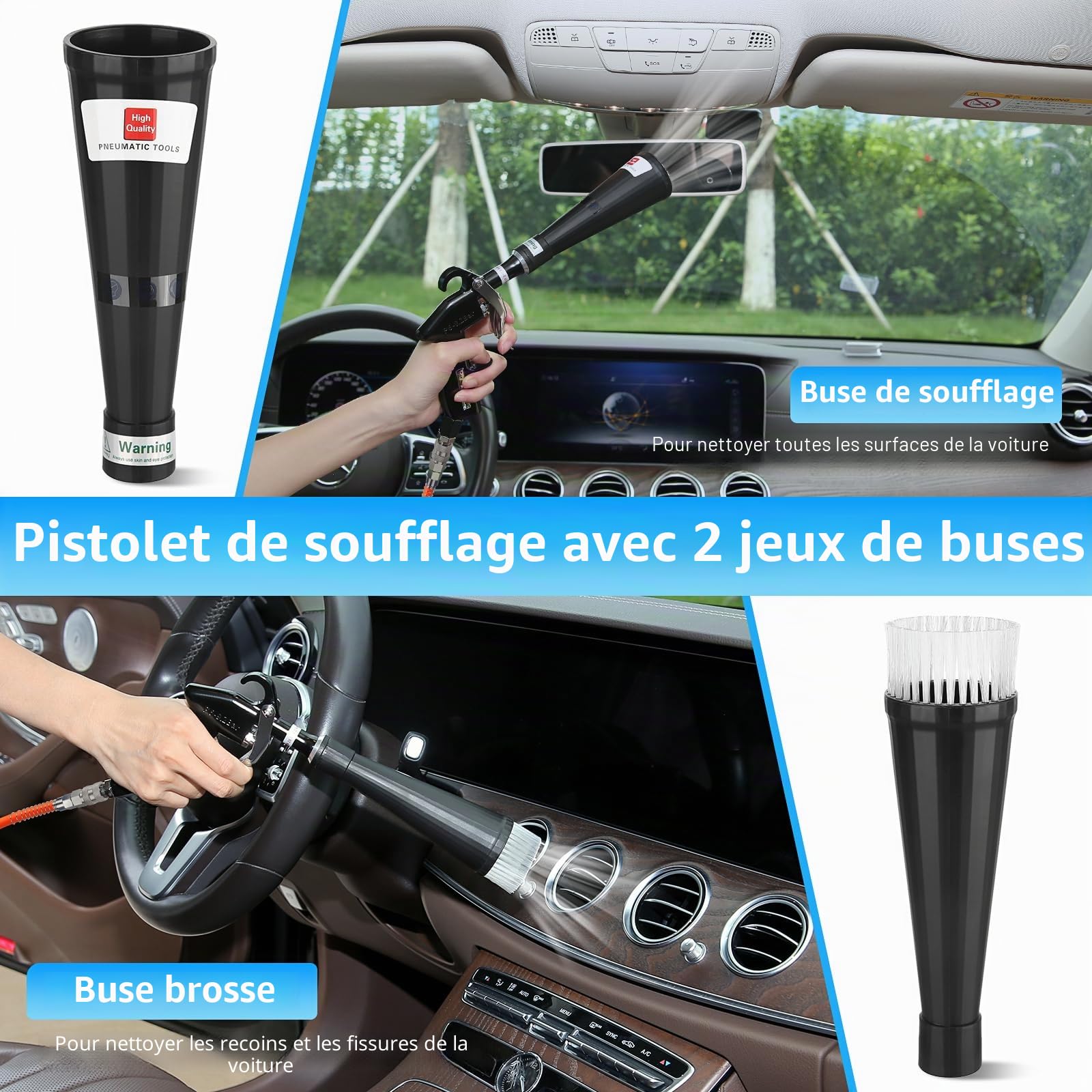 MYPIN Pistolet de Nettoyage de Voiture, 6-9,2 Bar/0,6 MPa-0,9 MPa, Pistolet à air comprimé Haute Pression avec 2 Buses de Nettoyage, Nettoyage intérieur de Voiture pour Tapis, siège