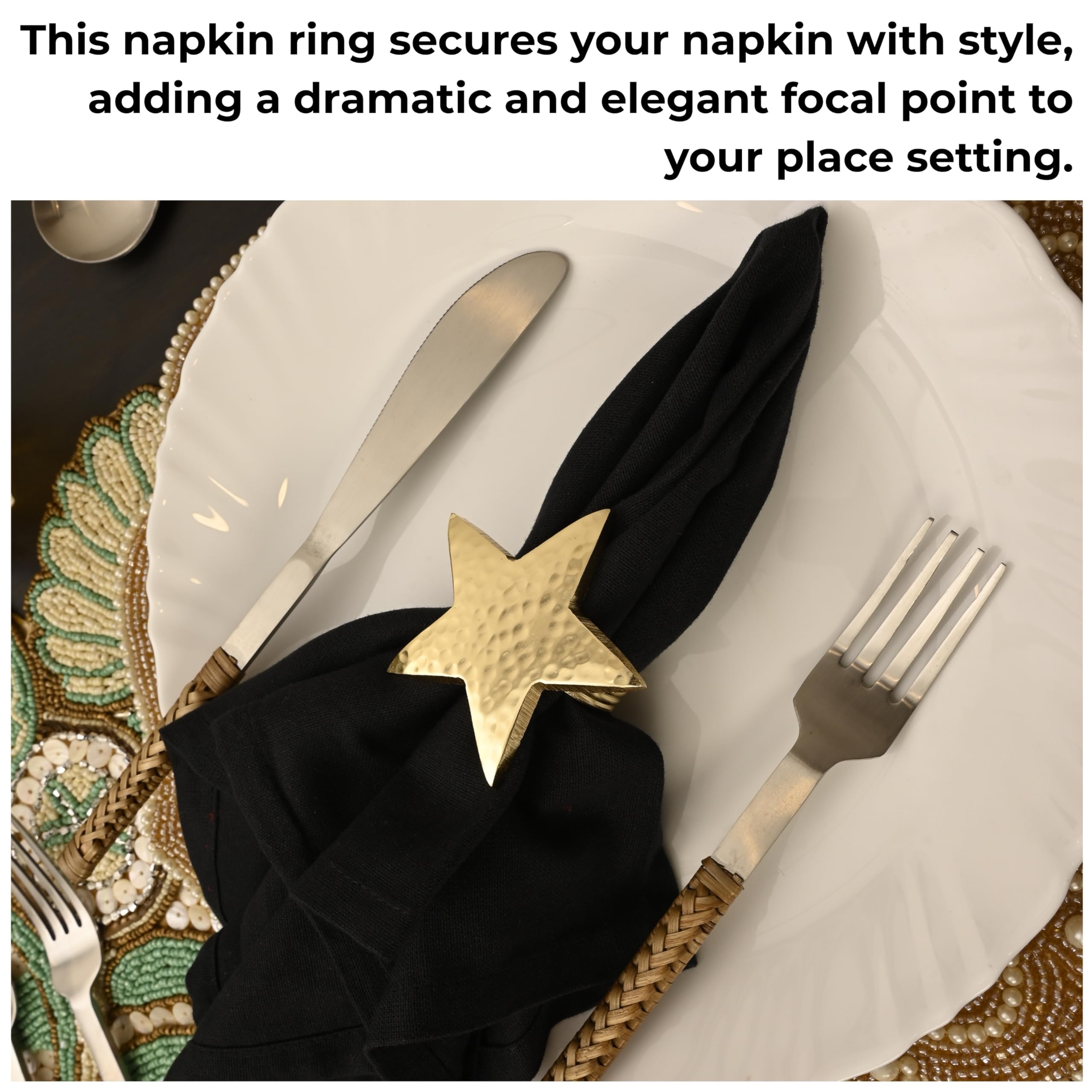 CLEENTABLE 12 portatovaglioli decorativi in metallo a forma di stella, per eleganti decorazioni da tavola, feste, matrimoni, vacanze, cene quotidiane, decorazione metallica per la tavola (oro)
