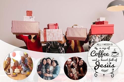 Miniatura 4 de Letrero de madera de Jesús, decoración de café cristiano para el hogar, regalo religioso para amantes, decoración redonda de madera rústica con