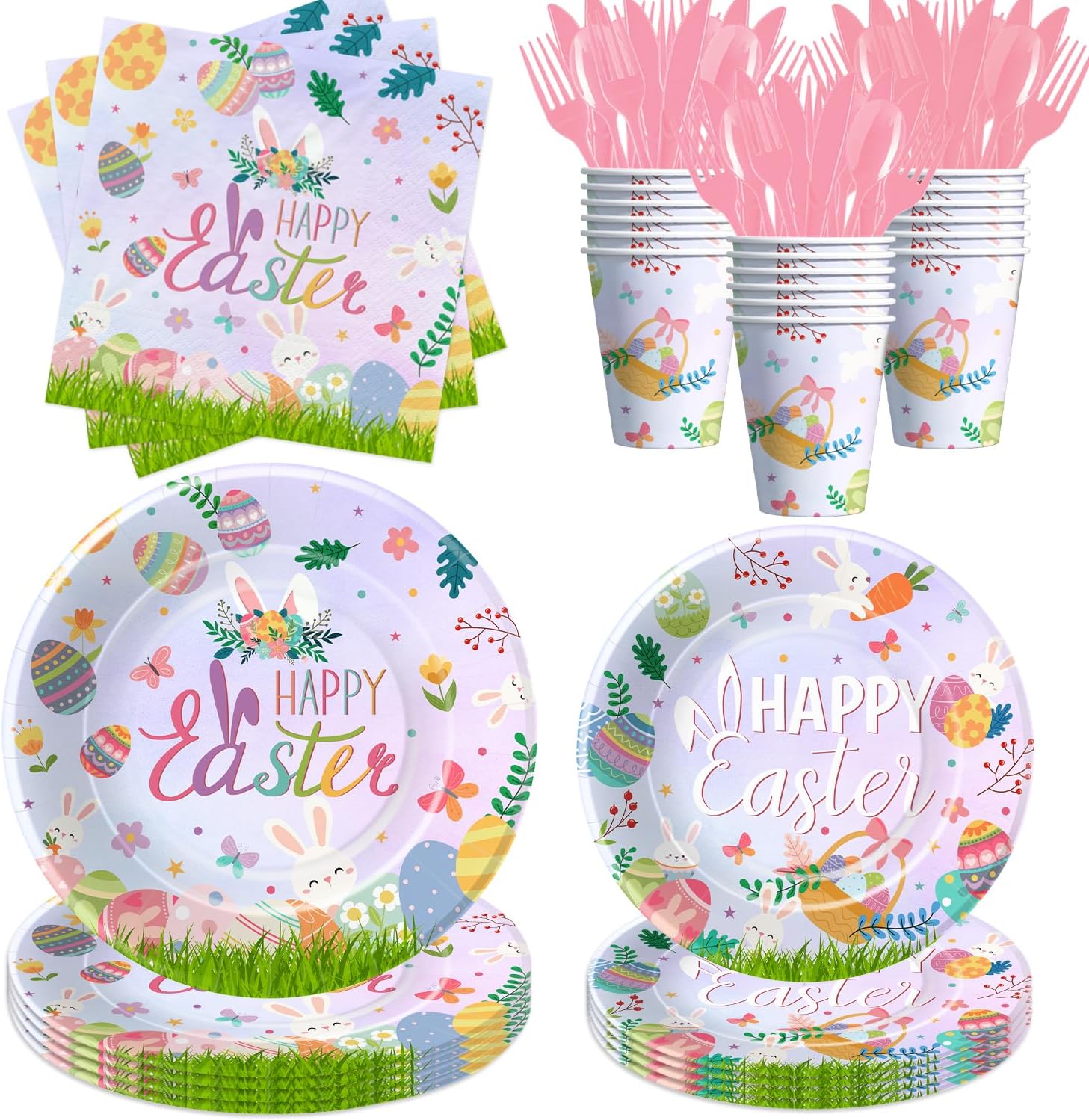 Gudvilla 150PCS Easter Plates and Napkins Disposable