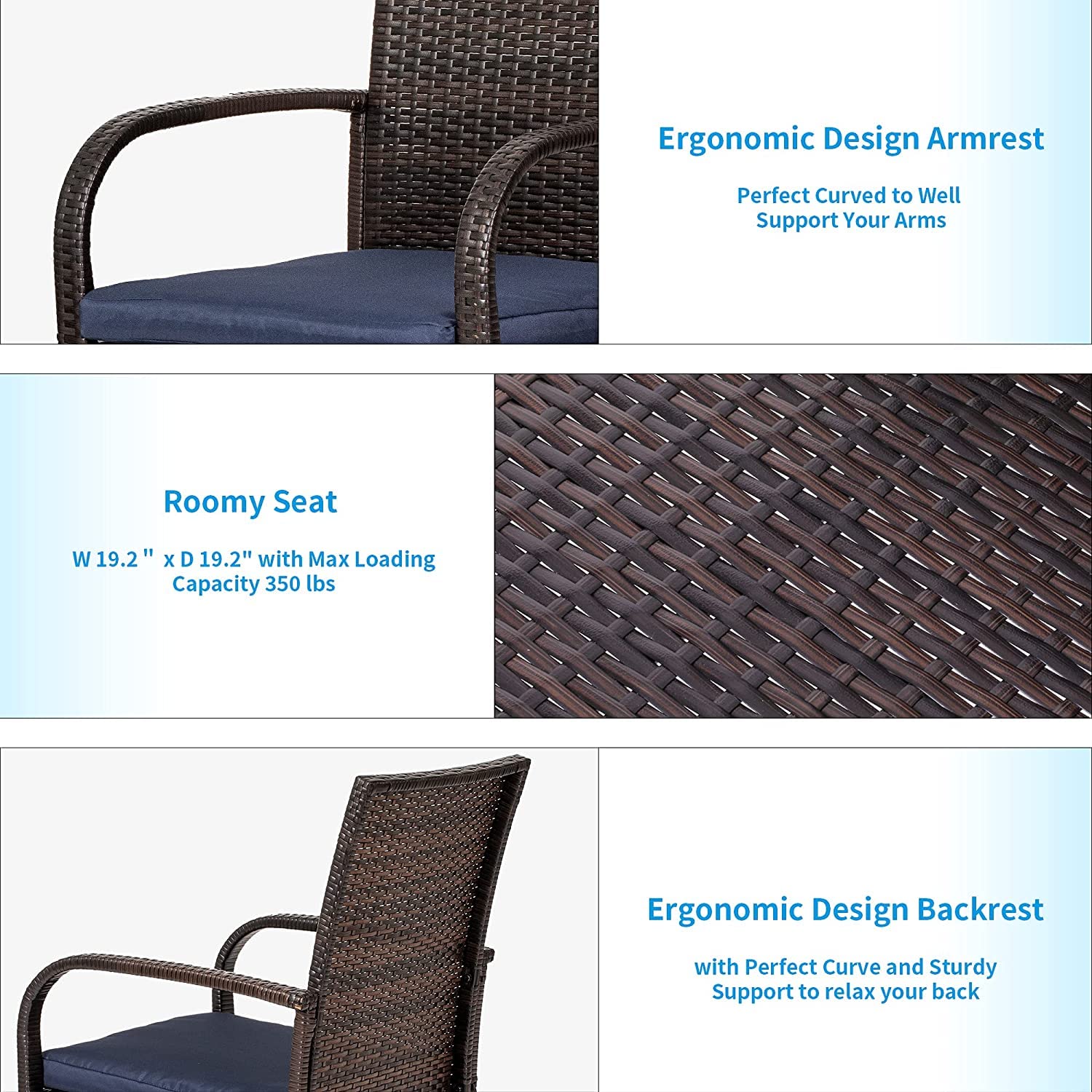 VOYSIGN Outdoor Wicker Chair, Patio Dining Chairs with Removable