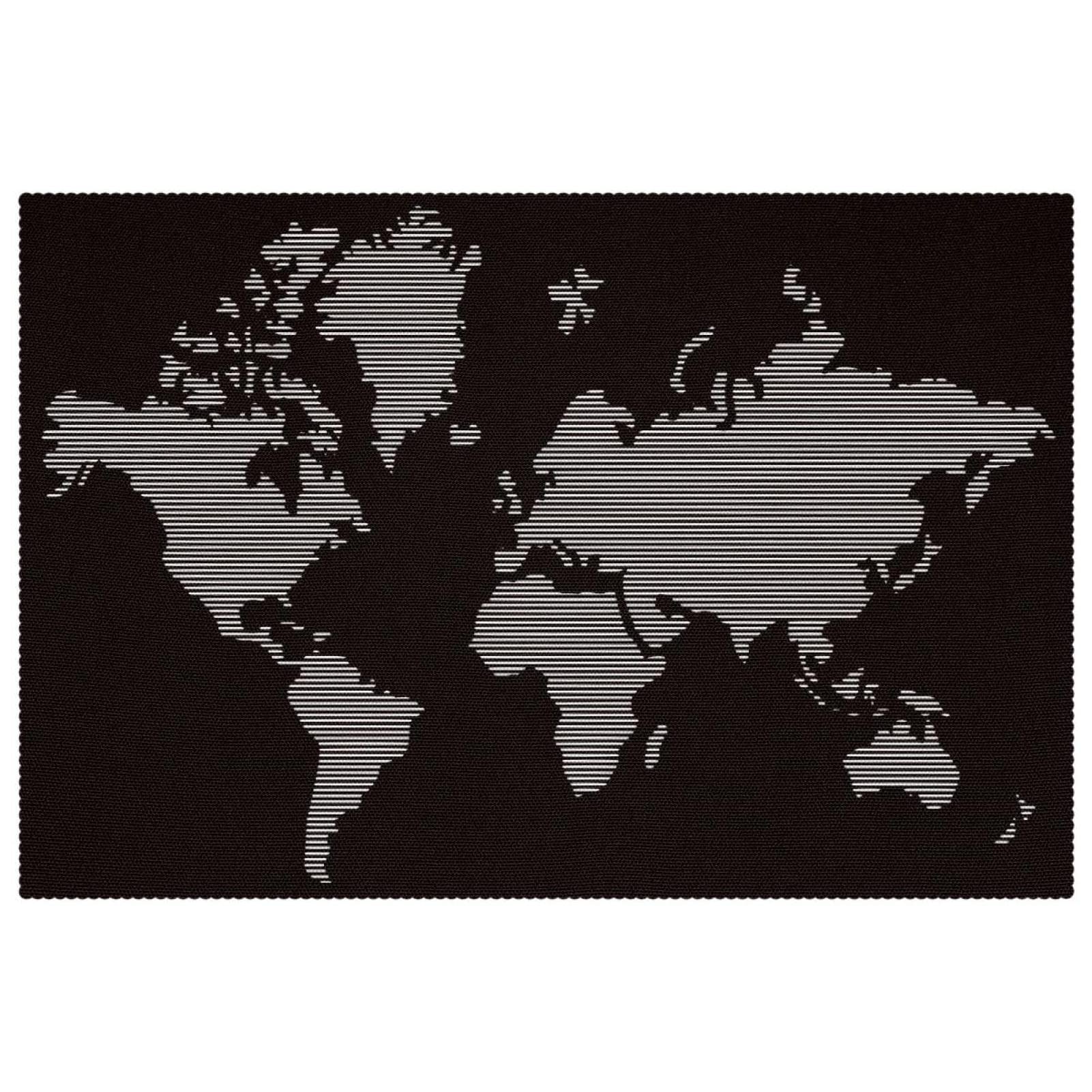 Set de table line world map 30x45 cm haut de gamme fond noir mat x6