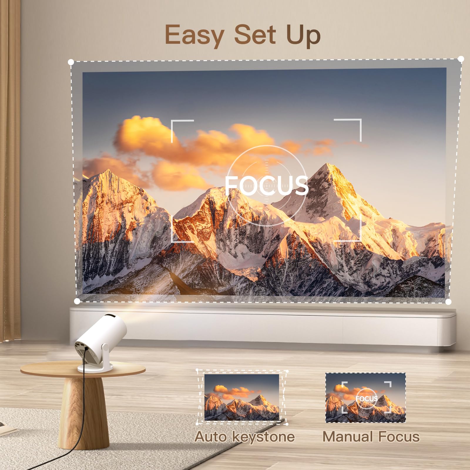 Mini Proiettore con WiFi e Bluetooth Integrato, Android 14, Supporto 1080P 4K, Proiettore Portatile, Rotazione 180°, Versione Aggiornata HY300 Pro+, per Uso Domestico ed Esterno LYNCAST