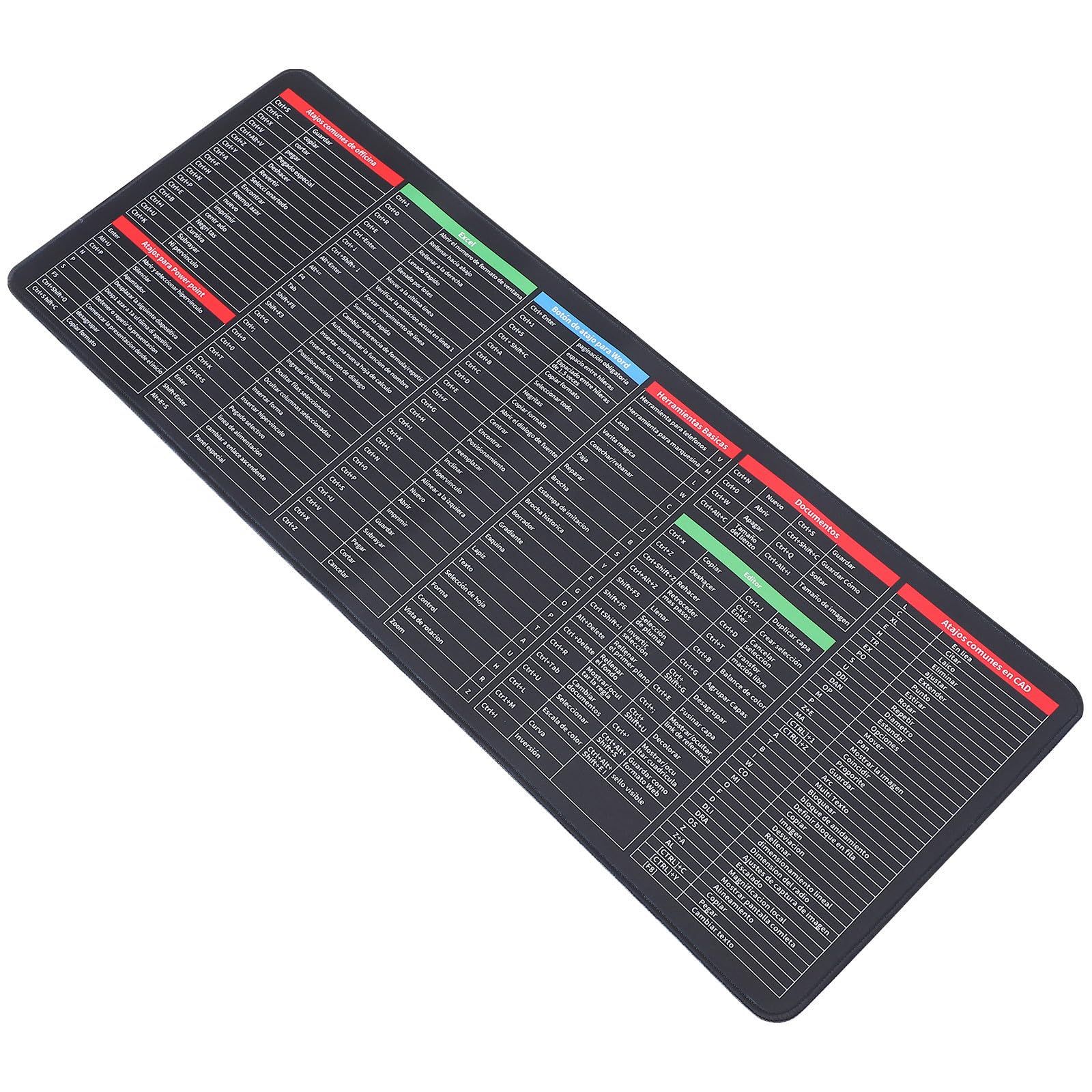 Alfombrilla de Ratón Tamaño Grande de Goma Atajos de Teclado y Superficie Antideslizante de Tela Práctica para Oficina y Gaming