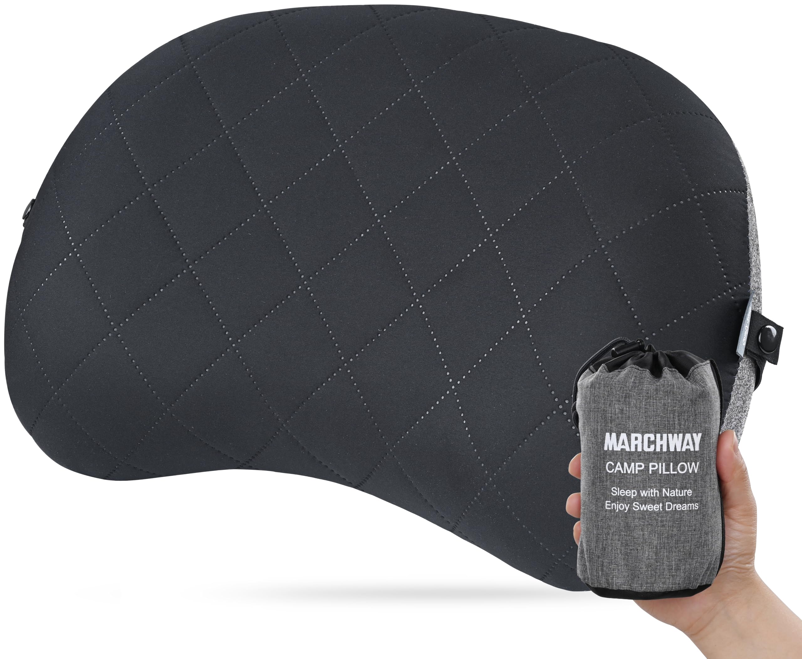 MARCHWAY Ultralight Inflatable Camping Pillow with Soft Washable Cover, Compact Compressible Portable Travel Air Pillow for Outdoor Camp, Sport, Hiking, Backpacking Sleep (Black) โ image 1