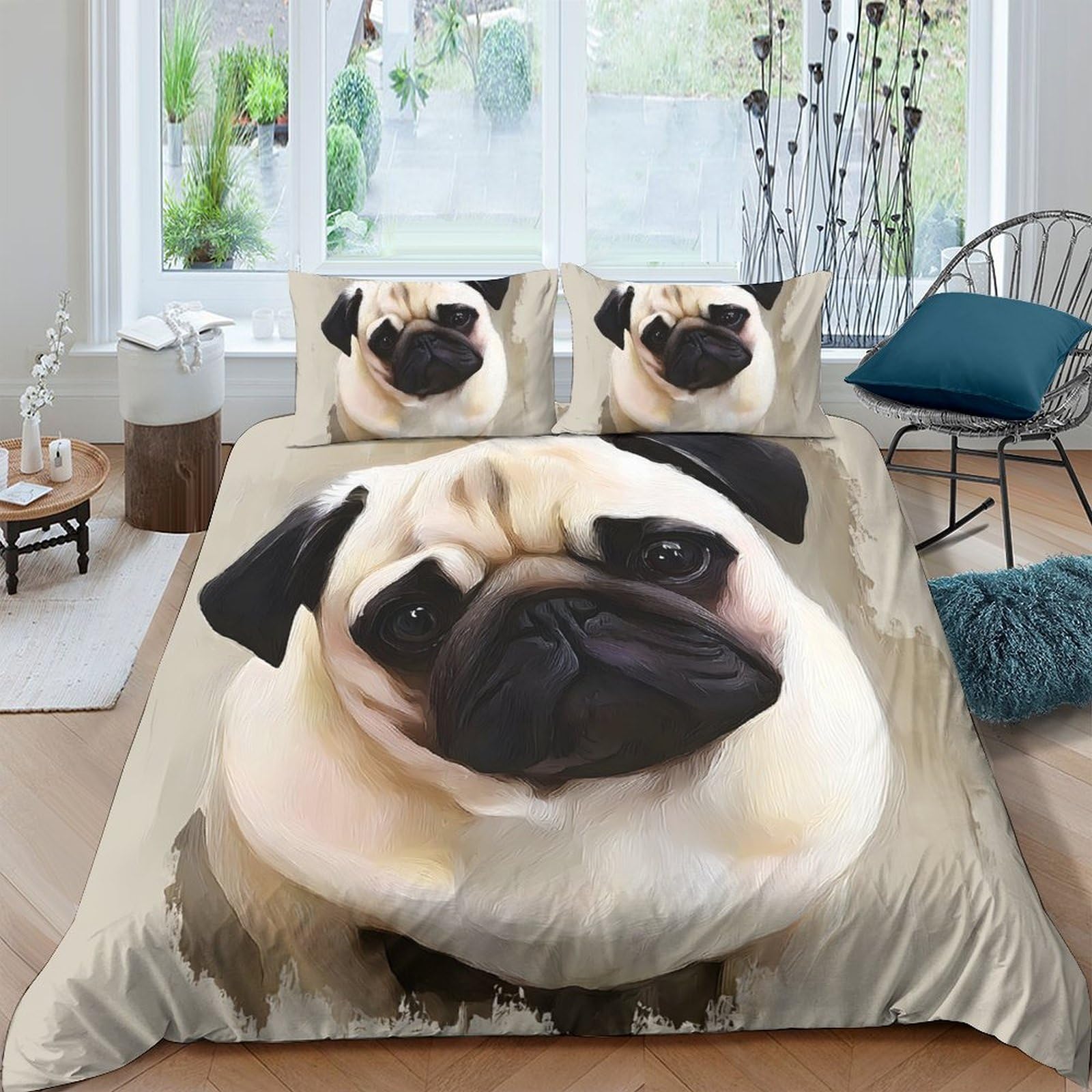 Ctjqhvkz Style-1 3D Printed Cute Pug Fitted Sheet Microfiber Soft Breathable Cartoon Dog Mattress Cover For Bedroom Guest Room Decor Single（135X200cm）