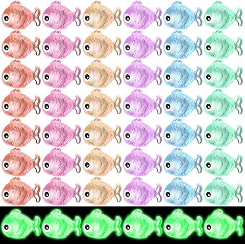 Barydat 48 piezas de mini peces de resina luminosos de verano, mini animales de resina, figuras de peces en miniatura, figuras de animales diminutos