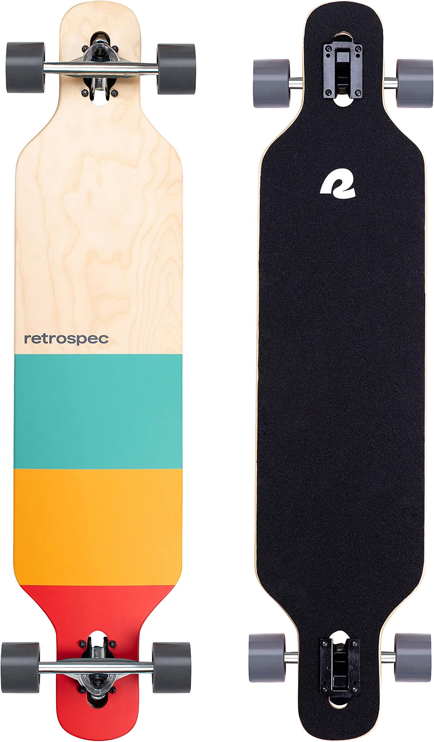 Retrospec Rift Drop-Through Longboard Skateboard Complete Canadian Maple Wood Cruiser w/Drop-Through Trucks for Commuting, Cruising, Carving & Downhill Riding