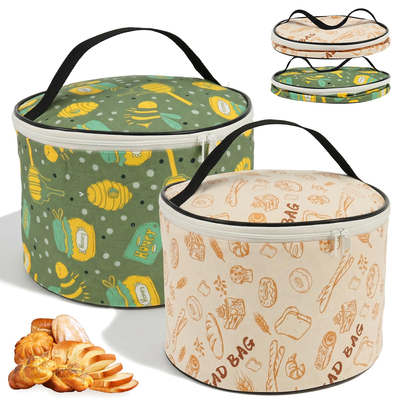 2Pcs Cylindrical Beeswax Bread Bag for Sourdough Reusable Cotton Sourdough Bread Organiser with Handle to Keep Fresh Freezer Safe for Loaf Kitchen(Style 4)