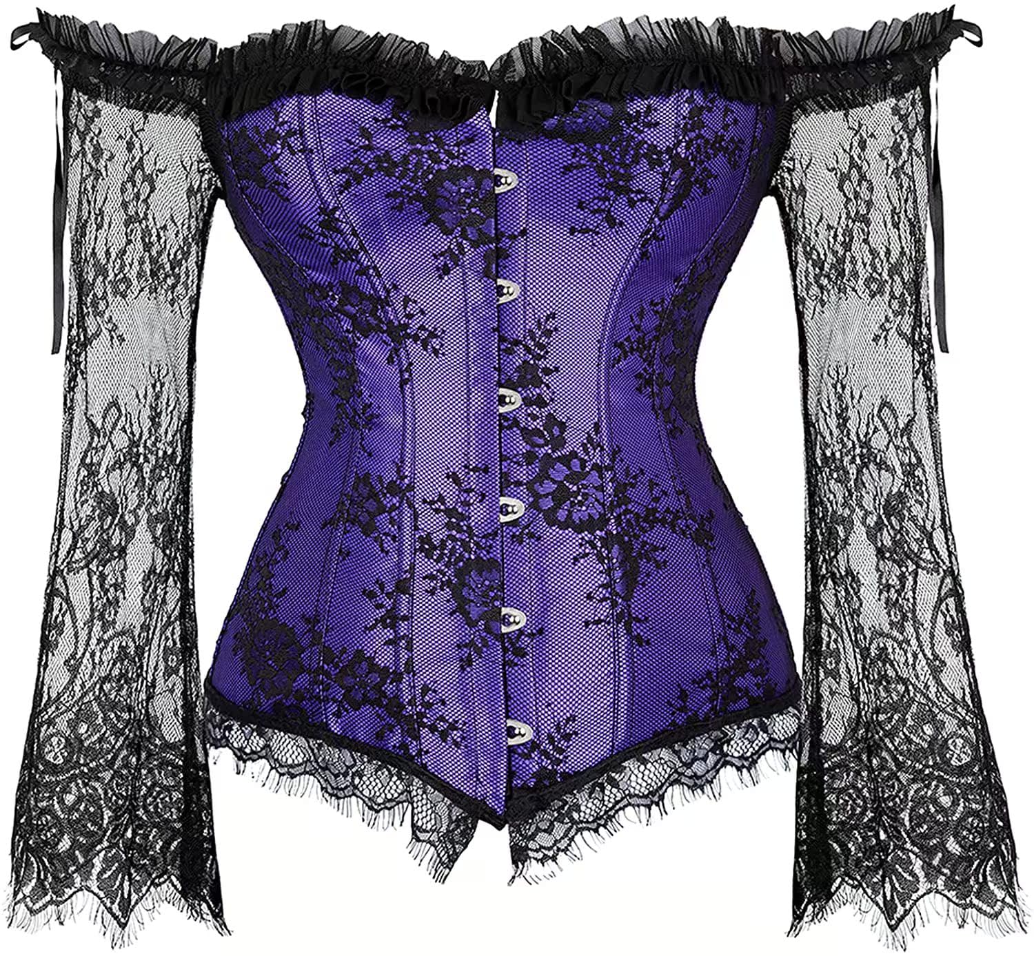 Women's Lace up Gothic Jacquard Shoulder Straps Tank Overbust Shaper Corset Bustiers Top